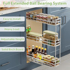 ROOMTEC 3-Tier Pull Out Cabinet Organizer Spice Rack for Narrow Cabinet 6" W x 20½" D, Slide Out Wood Shelves Storage for Kitchen - size: 6" W x 20½" D, 3 Tier, Wood Shelves