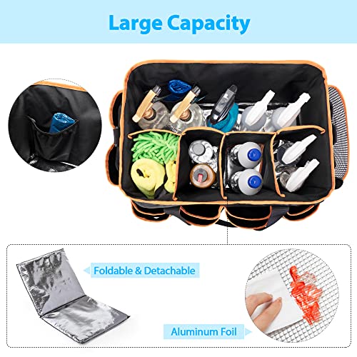 HODRANT Extra-large Wearable Cleaning Caddy, Organizer Bag for Housekeeper with Pad, Handle & Divider, Car Wash Tools Bag for Detailing Supplies, Orange Edge - color: Black with orange edge