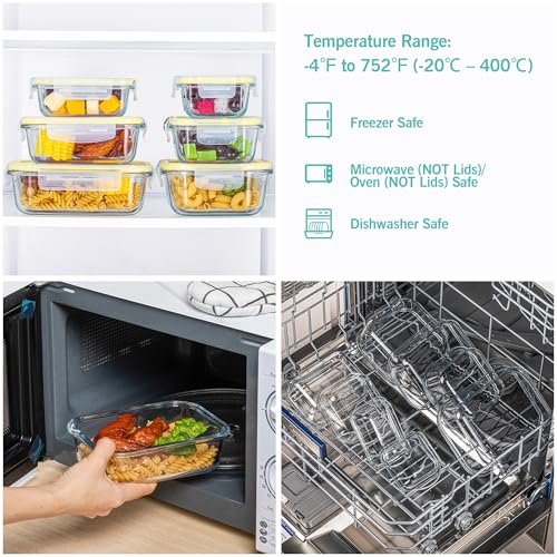 Vtopmart 8 Pack Glass Food Storage Containers with Airtight Lids, Glass Meal Prep Containers, Lunch Office Meal for Microwave, Oven, Freezer and Dishwasher, BPA Free - color: Yellow