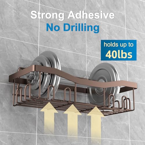 Youvip Adhesive Shower Caddy, No Drilling Bath Organizers 5 Pack, Rustproof Shelves with Soap Holder & Toothbrush Holder, Bathroom Organizers and Storage, Bronze - color: Bronze