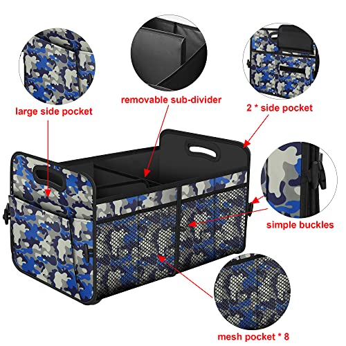 Femuar Car Trunk Organizer with 72L Large Capacity Waterproof Collapsible and 11 Pockets, Trunk Organizer for Car SUV/Jeep/Sedan, Large Size, Blue Camouflage - color: Blue camouflage, size: Large