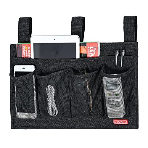 Zafit Linen Bedside Caddy, Bedside Storage Organizer for Hospital Beds, College Dorm Rooms or Baby Bed (6 Pockets-Black) - color: Black, size: 6 Pockets