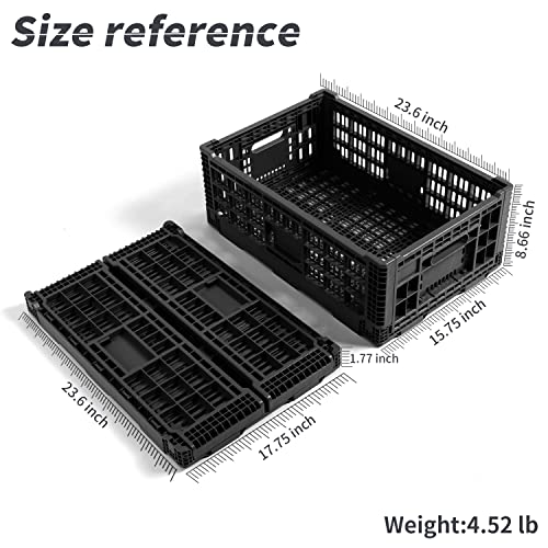 Collapsible Storage Bin Containe，52 Liter Transferheavy duty plastic storage box ,milk crates heavy duty Transit storage of various items black (1)