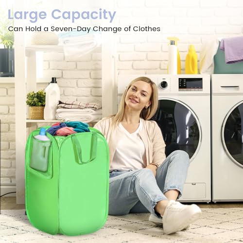 HOUSE AGAIN Upgraded Polyester Pop Up Laundry Hamper, Collapsible Laundry Baskets with Durable Handles Solid Bottom High Steel Frame and Side Pocket, Easy Open & Save space,Perfect for Storage(Green) - color: Green, size: 1-Pack