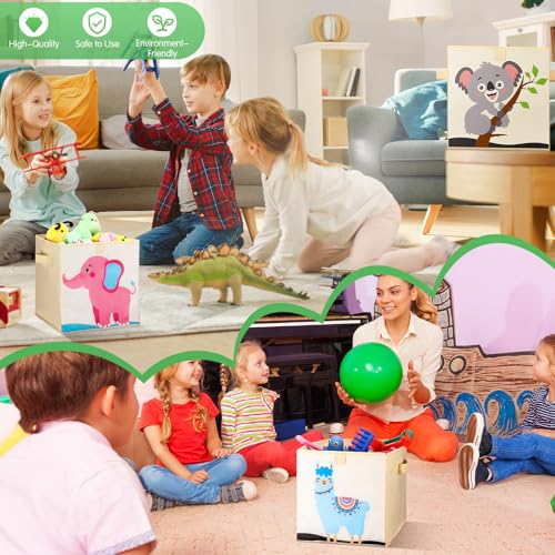 Kigley 6 Pcs Collapsible Cube Storage Bins Kids Foldable Storage Cube Organizer Fabric Toy Box Decorative Kids with Handles for Home Nursery Bedroom, 10.6 x 10.6 Inch(Classic Animal) - style: Classic Animal