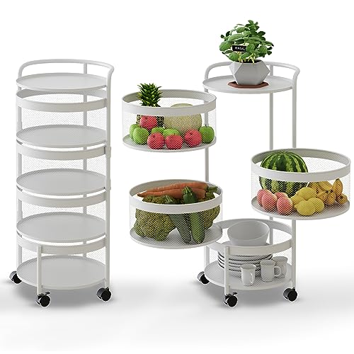 Garden 4 you Rotating Kitchen Storage Shelf Rack, 360° Rotating Fruit and Vegetable Storage Baskets,Multi-Layer Storage Shelf for Kitchen,Living,Room and Bathroom (White,4-Tier)