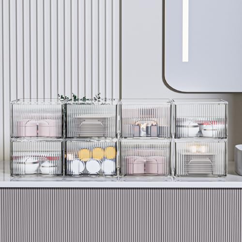 ZHIAI 8 Pack Clear Stackable Storage Drawer, Acrylic Drawer, Cosmetic Organizer, Plastic Organizer for Dresser, Under, Kitchen Cabinet, Pantry, Home Organization and Storage - color: 8 Short