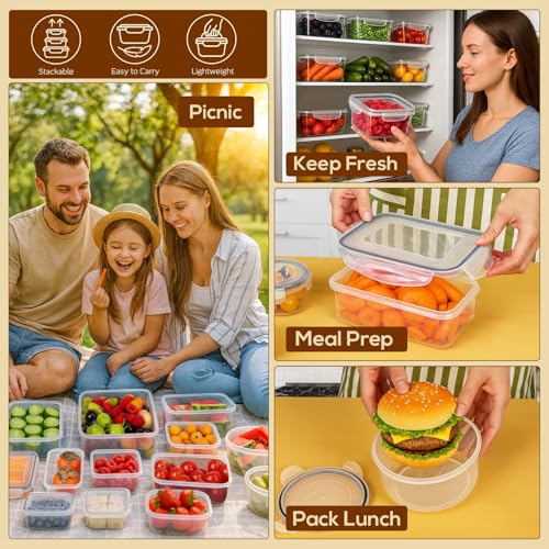 50 PCS Thicker Food Storage Containers with Lids, Clear Stackable Airtight Leakproof Reusable Plastic Meal Prep Container Set for Kitchen Storage/ Lunch, Fridge/ Microwave Safe with Labels&Pen - size: 405oz-25 Pack