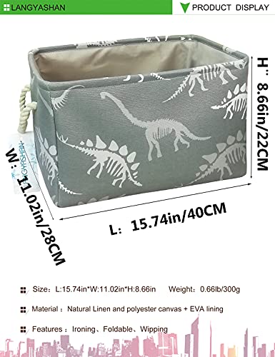 LANGYASHAN Rectangular Storage Bin Collapse Canvas Fabric Cartoon Storage Basket with Handles for Organizing Home Kitchen Boys and Girls Toys Office Closet Shelf Baskets (Rec Gray Dinosaur skeleton) - color: Rec Gray Dinosaur skeleton