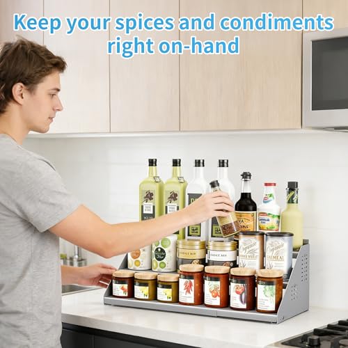 BOIVSHI Spice Rack Organizer, Metal Spice Rack Organizer for Cabinet, Countertop Spice Rack - Expandable Width, 3 Tier Spice Shelf for Cabinet, Countertop, Pantry, Cupboard, Gray - color: Gray