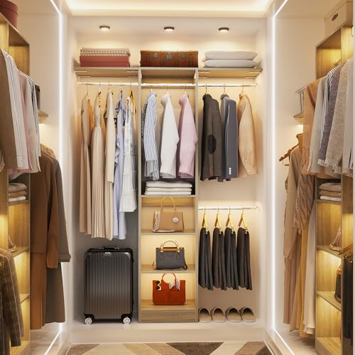 Besiost 48" Closet Organizer System, 4FT Closet System for Small Closets with 4 Hanging Rods & 3 Shelves, 80"H Small Closet Organizers and Storage for Bedrooms, Cloakrooms, White Oak - color: White Oak