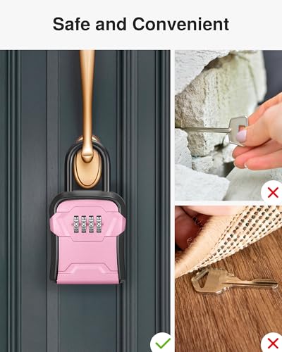 Puroma Lock Box, Key Lock Box Wall Mount & Portable Combination Lockbox with Resettable Code, Security Lockbox for Outside House Keys, Apartment Realtors Spare Keys Storage (1 Pack, Pink) - color: Pink