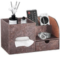 YAPISHI Tissue Box Cover with Storage Tray and Drawer, PU Leather Square Tissue Box Holder, Modern Cube Facial Tissue Dispenser, Makeup Holder, Remote Control Organizer for Nightstand, Bathroom Vanity - color: Archaize