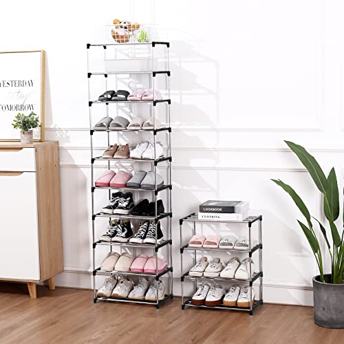Jucaifu Stackable Small Shoe Rack, Entryway, Hallway and Closet Space Saving Storage and Organization (10-Tier, Black) - color: Black, size: 10-Tier