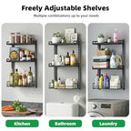 Kalrin 3 Tier Bathroom Shelves Over Toilet - Wall Mounted Floating Shelves with Drain Basket, Toilet Paper Storage, Height Adjustable Over The Toilet Storage, Pure Black - color: Pure Black
