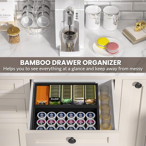 Kitchen Drawer Organizer Bins, Stackable Bamboo Drawer Organizer for Silverware, Coffee Pod Organizer K Cup Holder for Countertop, 2 Pcs Coffee Station Organizer Black 12" x 6" x 2.5" - color: Black, size: 12 x 6 x 2.5 Inch