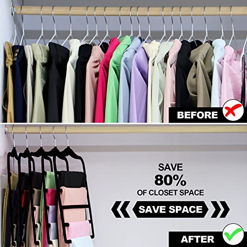 Closet Organizers and Storage,5 Pack Velvet Pants-Hangers-Space-Saving,Non Silp 5 Tier Scarf Jeans Organizer,Dorm Room Essentials for College Students Girls Boys Guys,Organization and Storage - color: Dark Black