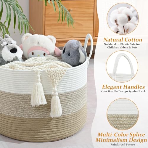 Extra Large Toy Basket, 20"x13" Kids Toy Storage for Playroom Classroom Nursery, Woven Rope Blanket Basket with Handles, Stuffed Animal Organizer & Dog Toys Basket, Gradient Brown - color: Gradient Brown - Wide