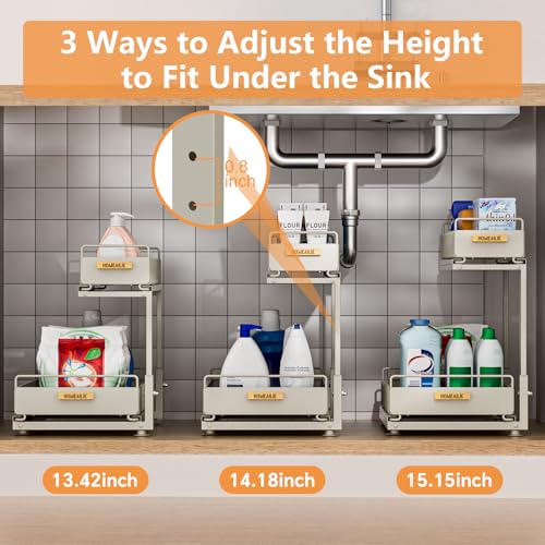 Under Sink Organizer, High Adjustable 2 Tier Under Kitchen Sink Organizer, Multi-Purpose Storage Shelf for Kitchen Bathroom Cabinet, Gray - color: Gray, size: 1 Pack Double Layer