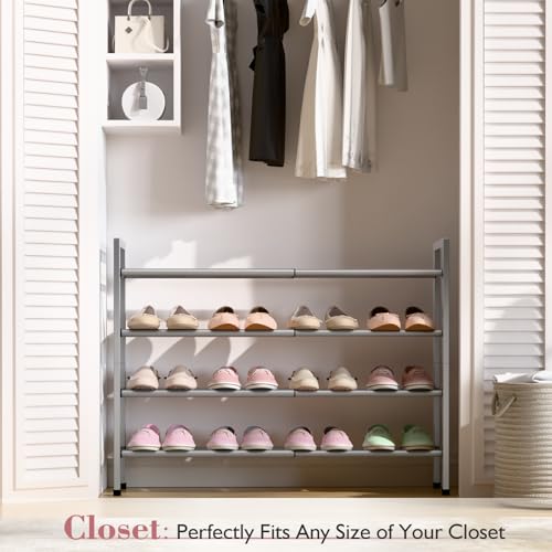 Bumusty 4-Tier Expandable Shoe Rack for Closet, 18“-33” Adjustable Shoe Rack for Small Space, Small Shoe Organizer for Front Door, Sturdy Metal, Light Grey - color: Light Grey, size: 4-Tier