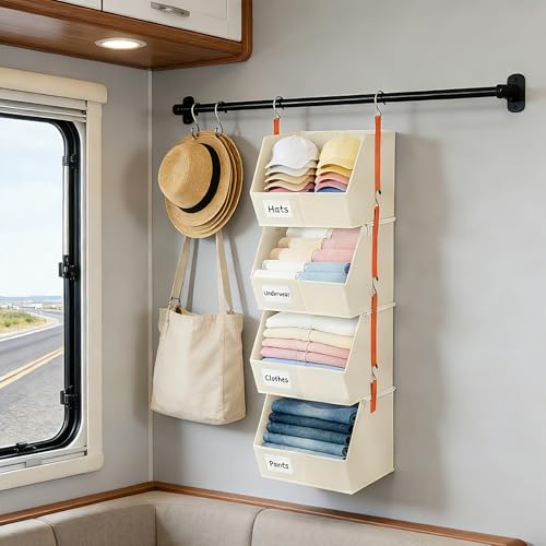 4 Pcs Modular Closet Organizer - Detachable & Foldable Hanging Storage Cubes, 88L Total Capacity, Heavy Duty Fabric Shelves for Wardrobe, Closet Organization, RV, Dorm, Beige - color: Beige