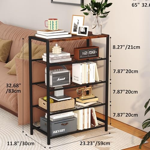 Yusong Shoe Rack Organizer, 5 Tier Industrial Shoe Storage Shelf, Narrow Sturdy Metal Shoe Shelves for Closet Entryway, Rustic Brown - color: Rustic Brown, size: 5 Tier