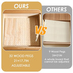 4 Pcs Pegboard Drawer Organizer with 48 Pegs, 20.98x5.91 Inch Wooden Peg Board Kitchen Plate Organizer for Drawer Pegboard Storage Rack with Adjustable Peg for Tableware, Plate, Bowl, Cookware