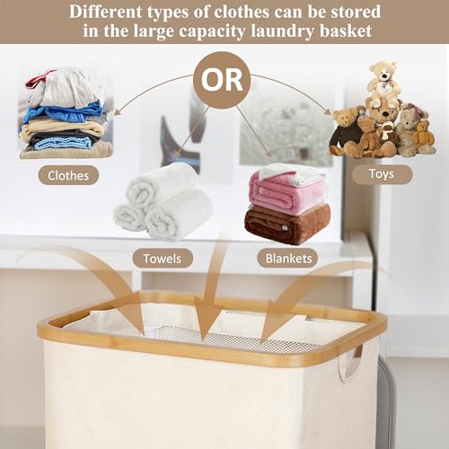 iEGrow Laundry Basket with Lid, 110L Large Laundry Hamper with Handle and Lid, Collapsible Clothes Basket Organizer with Removable Inner Bag for Clothes Toys Towels - Beige - color: Beige, size: 110L