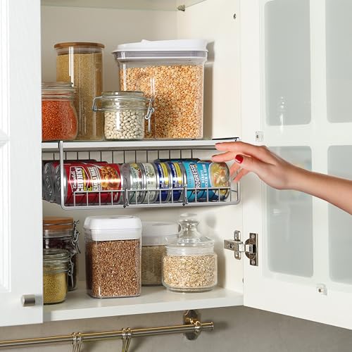Sorbus Under Cabinet Can Organizer – Rolling Dispenser Rack for Canned Goods and Fruits, Fits Cabinets with 7/8" Thickness, Wire Shelf for Efficient Kitchen and Pantry Storage - color: Silver, size: 1 Pack
