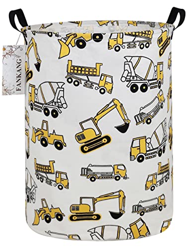 FANKANG Storage Basket, Nursery Hamper Canvas Laundry Basket Foldable with Waterproof PE Coating Large Storage Baskets for Kids Boys and Girls, Office, Bedroom, Clothes,Toys（excavator） - color: excavator