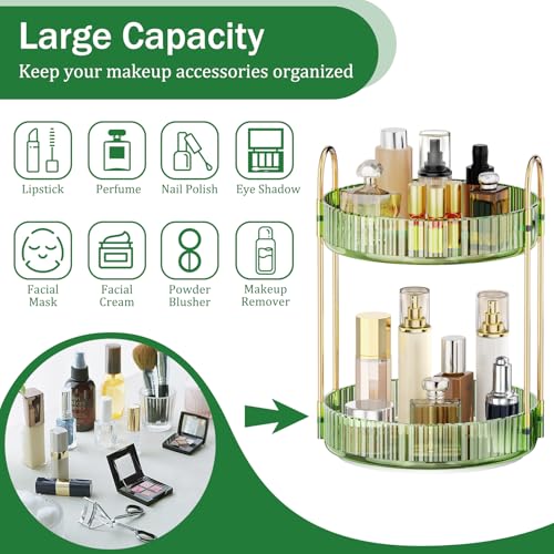 MOKANI 360 Rotating Makeup Organizer for Vanity, 2 Tier Adjustable Perfume Organizer for Dresser, Multi-Function Spinning Cosmetics Skincare Storage for Bedroom, Dresser, Countertop, Green - color: A-Green, size: 2 Tier