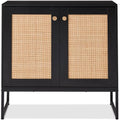 Best Choice Products 2-Door Rattan Storage Cabinet, Accent Furniture, Multifunctional Cupboard for Living Room, Hallway, Kitchen, Sideboard, Buffet Table w/Non-Scratch Foot Pads - Black - color: Rattan, Black