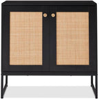 Best Choice Products 2-Door Rattan Storage Cabinet, Accent Furniture, Multifunctional Cupboard for Living Room, Hallway, Kitchen, Sideboard, Buffet Table w/Non-Scratch Foot Pads - Black - color: Rattan, Black