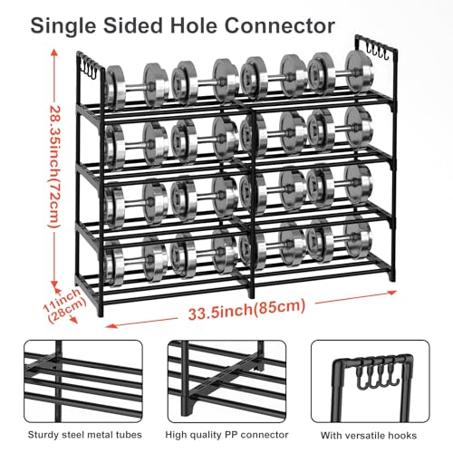 2 Rows 4 Tier Shoe Rack, Black Metal Stackable Shoe Shelf with Multifunctional Hooks, Hold 16-20 Pairs, Space Saving Shoe Organizer for Closet, Bedroom - size: 2 Row 4 Tier