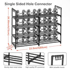 2 Rows 4 Tier Shoe Rack, Black Metal Stackable Shoe Shelf with Multifunctional Hooks, Hold 16-20 Pairs, Space Saving Shoe Organizer for Closet, Bedroom - size: 2 Row 4 Tier