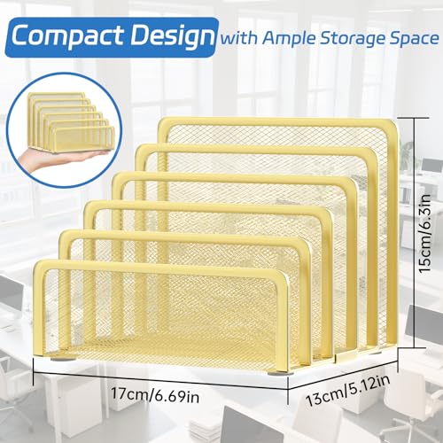 Mail Organizer Countertop with 5 Slot, Metal Mail Holder for Desk, File Holder Letter Sorter for Envelope, Bill and Document, Gold - color: Gold
