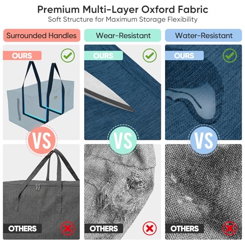BALEINE Extra Large Storage Tote with Zippers & Carrying Handles, Heavy-Duty Oxford Fabric Moving Bags for Laundry, Space Saving, Storage, Denim Blue - color: Blue, size: 1-Pack
