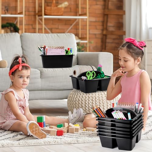 6 Pack Classroom Caddy with Handle Plastic Storage Caddy Organizer with 3 Compartments Desk Caddies Holder Portable Storage Bin for Pencil, Crayon, Marker, Home, Office, School Supplies(Black) - color: Black