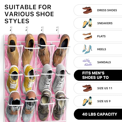 Simple Houseware 24 Pockets Large Clear Pockets Over The Door Hanging Shoe Organizer, Pink (56" x 22.5") - color: Pink, size: Extra Large Pockets