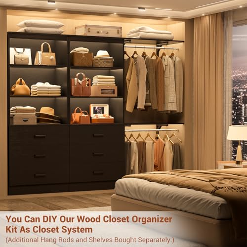 Aheaplus 23.6" Closet Drawers System, Wood Closet Organizer System with 3 Drawers, Modular Small Walk-in Closets Storage Unit, Black (23.6" L x 13.8" W x 71" H) - color: Black, size: 23.6''