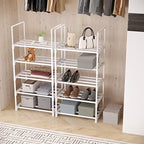 5-Tier Small Shoe Rack, Metal Stackable Kids Shoe Shelf Storage Zapateras Organizer,Narrow Shoe Rack Sturdy for Closet Hallway Entryway Living Room Bedroom (White) - size: 5-White