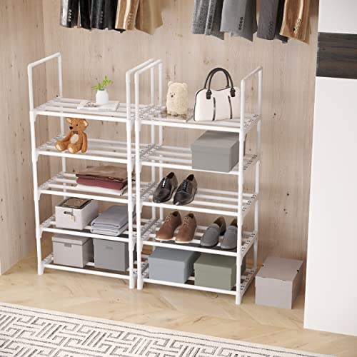 5-Tier Small Shoe Rack, Metal Stackable Kids Shoe Shelf Storage Zapateras Organizer,Narrow Shoe Rack Sturdy for Closet Hallway Entryway Living Room Bedroom (White) - size: 5-White