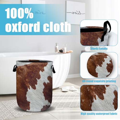 Brown Cow Skin Laundry Basket, Laundry Hamper Collapsible Oxford Cloth with Handle Clothes Toy Storage Bin for Bathroom Laundry Room Bedroom 15.7 X 20 Inch - color: Brown Cow Skin