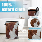 Brown Cow Skin Laundry Basket, Laundry Hamper Collapsible Oxford Cloth with Handle Clothes Toy Storage Bin for Bathroom Laundry Room Bedroom 15.7 X 20 Inch - color: Brown Cow Skin