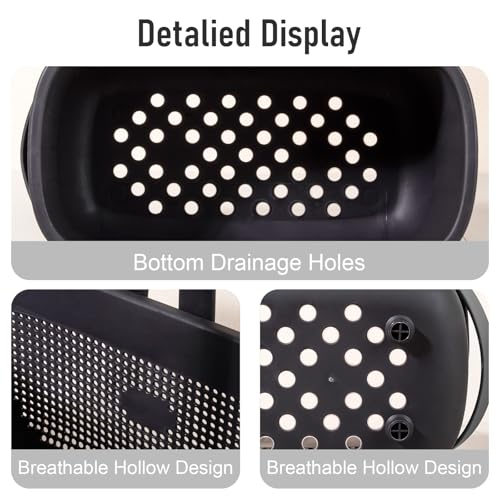 JiatuA Plastic Storage Basket with Handle Portable Shower Caddy Tote Organizer Basket Bin for Bathroom Kitchen Dorm Room Bedroom, Black - color: Black, size: Large