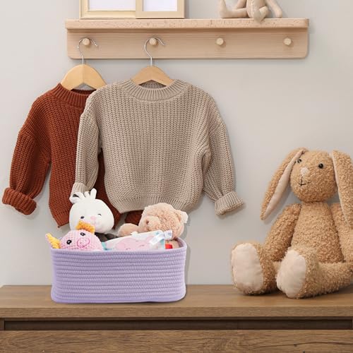 XUANGUO Small Woven Storage Baskets 12“X8”X5“ Decorative Rope Bins for Organizing Shelves, Closets, and Toys, Empty Gift Baskets, Cute Organizer Basket for Home and Office (purple, regular) - color: purple, size: regular