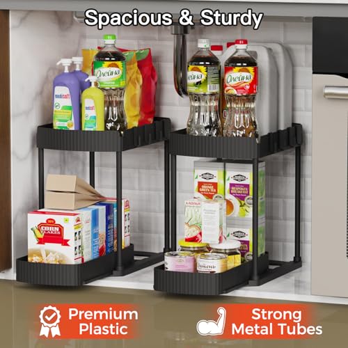Ukeetap 2 Pack Multi-Purpose Pull-Out Storage Organizers, Under Sink Organizers and Storage for Bathroom & Kitchen, Under Cabinet Organizers and storage, 14.8 Inch, Black - color: Black, size: 14.8 Inch