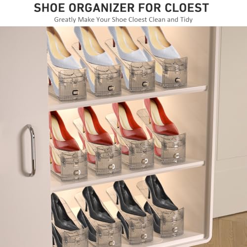 1 Pack Clear Shoe Slots Organizer - Adjustable Height 3.7''to 7.7'' Shoe stackers for a Pair of Shoes,Shoe Rack Storage Shoe Space Saver 50%,Easy to Assemble Shoe Hold Shoe Organizer for cloest
