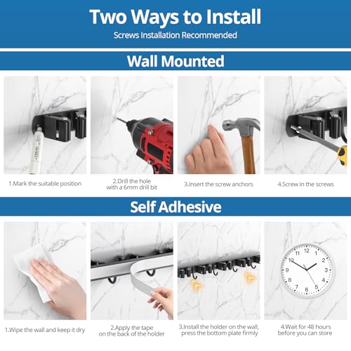 2 Pack Mop and Broom Holder Wall Mount, 5 Racks and 4 Hooks Broom Organizer Storage Garage Tool Racks Wall Mounted Mop Hanger for Home Kitchen Garden Laundry (Black) - style: 2 PACK BLACK