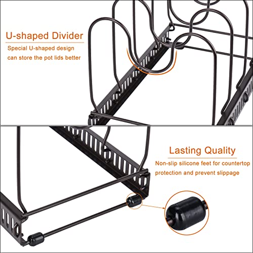 Toplife Pots and Pans Organizer Rack for Cabinet and Countertop, 10+ Pot Lids, Bakeware and Cookware Organizer Rack Holder with 10 Adjustable Compartments - Brown - color: Brown, size: Pot & Pan Organizer